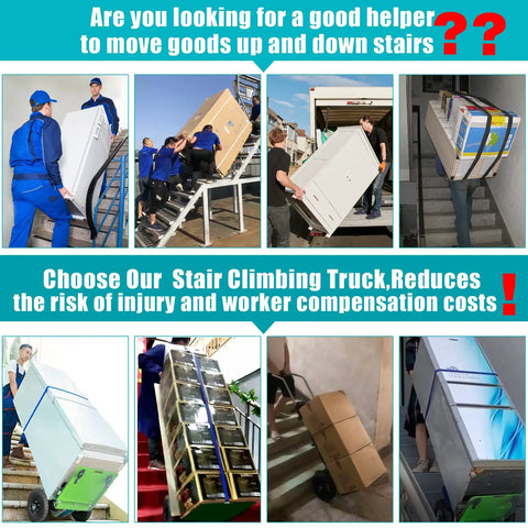 Electric Stair Climbing Hand Truck Dolly for moving heavy furniture up stairs with secure belt, ideal for home or office moves