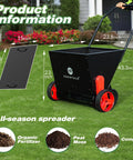Upgrade Push Lawn Spreader for Compost and Peat Moss, No-Fuss Organic Fertilizer Spreader With Rotating Blades image and dimensions