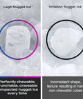 Comparison of legit chewable nugget ice and imitation non-chewable ice from Opal 2.0 XL Nugget Ice Maker With 1 Gallon Tank On Countertop Chewable Crunchable Ice For Beverages Scoop Included 38 Lbs In 24 Hours WiFi Smart Connected Stainless Steel.