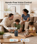 Family using Hassle Free Wifi Smart Front Door Lock Kit With Keyless Entry Deadbolt Handle, with voice control smart speaker.