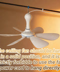 Kick Serious Summer Swelter With This Travel Foldable Ceiling Fan For Cruise Cabins And Campers housing six silent blades, mounted in a solid position.