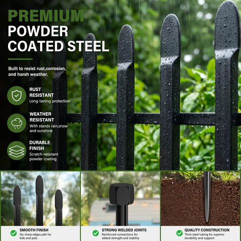 No Dig Decorative Garden Fence Kit With 10 Panels Heavy Duty Rustproof Metal Outdoor Dog Barrier in garden setting