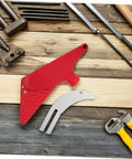 Red Table Saw Guard Shell With Material Separating Knife, Universal Dustproof Safety Cover on a wooden workshop surface.