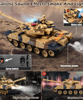 2.4G Remote Control Battle Tank With Sound Effects Lights And Smoke, One Twenty Fourth Scale Russian T 90 Army Model Toy For Kids