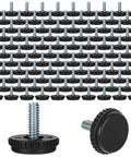 100 Pack 1/4-20 Stainless Steel Adjustable Furniture Levelers Screw In Threaded Leveling Feet For Tables Chairs Cabinets with PVC bases.