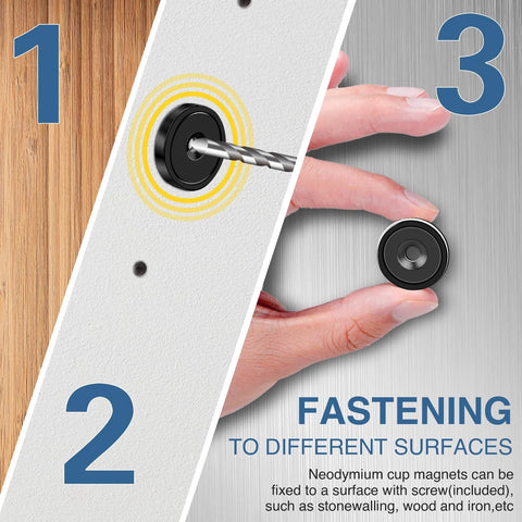 MIKEDE magnets with hole, 70 lb neodymium cup magnet, black with countersunk hole, screws included