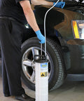 Slick Manual Fluid Evacuator Pump For Muscle Cars And Street Rods With No Hassle Oil Drain and Brake Fluid Extractor in use.