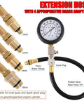 Compression Tester Kit For Engine Cylinders With Pressure Gauge Adapters, 8 Piece Set with brass fittings and nylon hose.