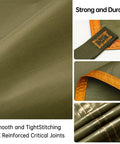 Close-up of Waterproof 10x10.5 Ft Tarp Shelter for Camping and Backpacking Ripstop 210T fabric with reinforced seams