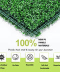 Thick 2 Inch Boxwood Hedge Panels 12 Pack 10x10 Inch Artificial Grass Wall Backdrop showing panel corner and UV resistant features.