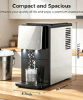 Smooth Operator Countertop Nugget Ice Maker With Snap Pour Auto Dispenser 33 Lbs on kitchen counter with ice bucket and glass.