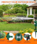 Motion Activated Yard Sprinkler System With Adjustable Head Deterrent For Deer Cats Raccoons And Dogs Skunk Deterrent Scares Off Intruders Outdoor Lawn Water Sprinkler Hose Not Included in green yard with metal stake