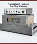 Heavy Duty 220V Heat Shrink Tunnel Machine With Continuous Net Conveyor For POF PVC Film Packaging with clear viewing window.