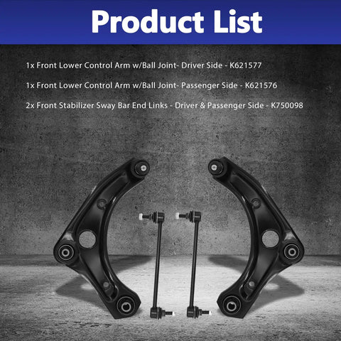 4 Piece Front Suspension Lower Control Arm Kit With Ball Joint And Stabilizer Sway Bar Link Replacement For Nissan Versa Versa Note Micra 2012 to 2019 2014 to 2019 2015 to 2019, black steel parts