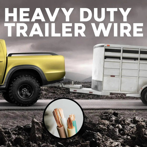 Truck towing trailer with inset of 4 Way Trailer Wiring Extension 50 Feet Heavy Duty 14 Gauge 4 Conductor Insulated Cable Weatherproof