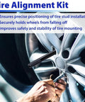 Using 10 Piece Pro DIY Wheel Alignment Tool Kit With Steel Alloy Lug Bolt Mounting And Stud Pin Set on a vehicle