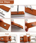 Top Shelf Chicago Screw Kit 120 Piece Set Heavy Duty Carbon Steel Barrel Nuts For Leather Repair And Bag Making Rock Solid Setup Features No Sweat Turning Tools And Sturdy Clear Tote showing step-by-step leather fastening process.