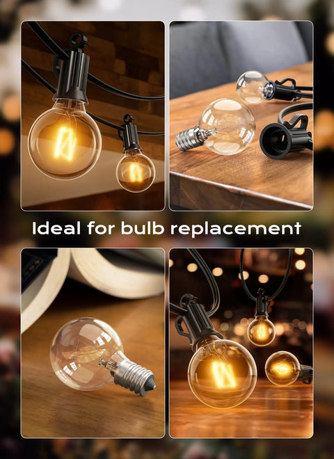 G40 Globe Light Bulbs For Outdoor String Lights Clear Glass E12 Candelabra Base 5W 120V Incandescent Warm White Dimmable Vintage Edison Style Bulbs With Retro Vibe For Patio Cafe Bistro Decor 25 Pack