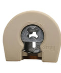 100 Pack System 6 Cam Lock Connectors For 19 Mm Boards Ridge Drop In Almond Furniture Hardware No Drilling Hassle Plug And Play Smooth DIY Setup Heavy Duty Non Outrigger Supplies - close-up view of an almond cam lock connector.