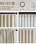 Heavy Duty Blackout Curtains For Track System, 9 Ft Long Cream Tan 2 Panel Set With Back Tab Pleat Design, Hooks And Rings Ready