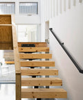 Heavy Duty Aluminum Handrail Set For Indoor Outdoor Stairs 16 Foot Wall Mounted Grab Bar Rock Solid Seamless Rust Free Matte Black Finish With Straight Up Secure Grip installed on modern wooden stairs.