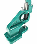 Heavy Duty Hand Press Eyelet Grommet Kit with interchangeable dies, green cast-iron body for setting grommets and rivets.
