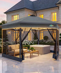 16x16 Pop Up Gazebo Hexagon Canopy Tent With Mosquito Netting, 256 Sq Ft Shade Installed in Elegant Backyard