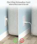 Side-by-side of flat and regular plugs behind furniture, showing how 1875W 15A Flat Plug Extension Cord fits in tight spaces.