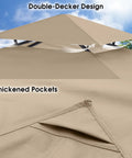 Grill Gazebo Replacement Canopy Top for Model LGG001PSTF Beige Waterproof 100 Percent Polyester Fabric Meets CPAI 84 Fire Retardant Standard, showing double-decker design and thickened pockets.