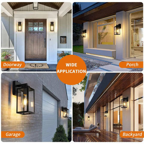 Two Pack Dusk To Dawn Outdoor Wall Lanterns With Photocell Sensor Exterior Porch And Garage Lights In Vintage Matte Black Weatherproof Sconce Lighting For Your Home Entry Must Have Pathway And Backyard installed in various settings.