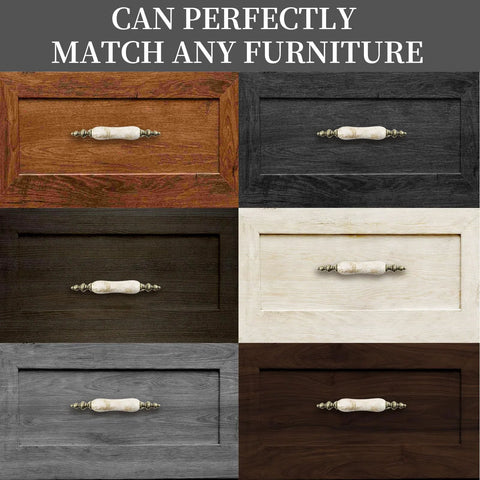 Ceramic Cabinet Pulls Marble Pattern 3 Inch Center Holes Antique Brown Granite Look Drawer Knob Pulls on various wood styles