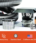 Heavy Duty Smooth Wall Flexible Chimney Liner Insert Kit With Premium Insulation 316 Stainless Steel components including vent cap and stainless steel tubing.