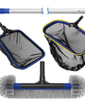 Deluxe Five-In-One Pool Cleaning Kit With Detachable 20-Inch Brush Head, Semi-Deep Skimmer Net, Ultra-Fine Mesh Leaf Rake, 13-Foot Pole