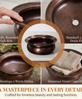 Bathroom Copper Sink, 16in high-rim vessel, smooth finish, standard 1.9in drain fit, ideal for face washing and home decoration.