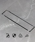 Linear Shower Drain 12 Inch Tile Insert With 2 In 1 Panels 304 Stainless Steel Brushed Finish in bathroom floor with water flow.