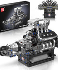 Close-up of a 733-piece V8 Engine Build Kit That Runs Create Your Own Car With Realistic Combustion Engine Blocks on display.