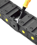 Close-up of Heavy Duty Nylon Cable Drag Chain 30 X 57 Mm Closed Energy Carrier For Cnc Routers with end connectors