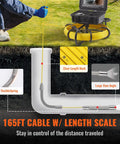 Sewer Inspection Camera Pro Grade With 512Hz Locator, 165 Feet Cable, 9 Inch LCD Screen, DVR Function, IP68 Waterproof Camera With 12 Adjustable LEDs, 16GB SD Card, Perfect For Home Plumbing, Ducts, And Pipe Runs cable length scale