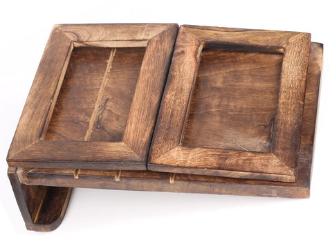 Hand Carved Tree Of Life Cookbook Stand With Adjustable Foldable Reading Holder For Kitchen Office Or Desk Totally Eco Friendly Mango Wood Made In India Gift For Home Chefs And Book Lovers, flat view