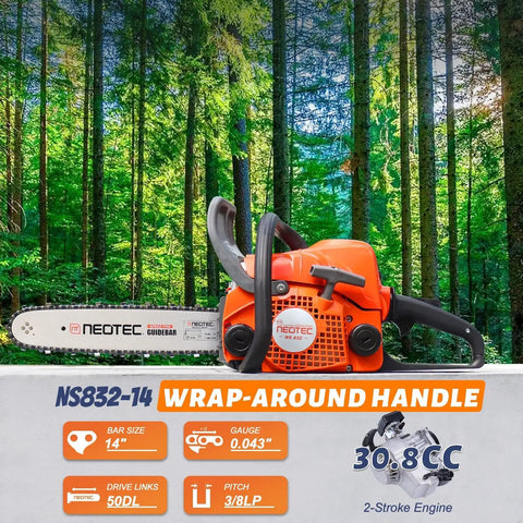 Gas Powered Chainsaw With 14 Inch Top Handle 2 Stroke Motor in forest setting