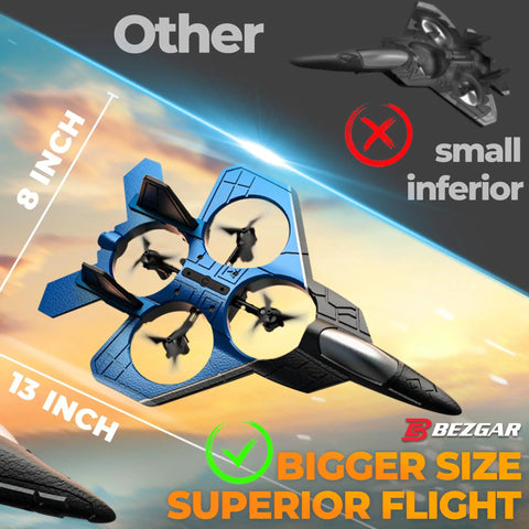 Mini RC Plane And Fighter Jet Drone For Adults And Kids, 360 Degree Flip, larger blue Foam F22 Raptor shown with inferior model