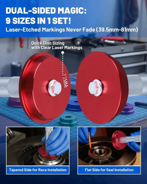 Pro Grade 11 Piece Bearing Race And Seal Driver Set With 9 Double Sided Adapters 39.5mm To 81mm Oil Seals Compatible Seal Driver Case