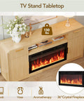 70 Inch Fireplace TV Stand With Wavy Fluted Doors And Adjustable Shelves For 80 Inch TV featuring electric fireplace and golden handles