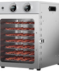 Slick Eight Tier Food Dehydrator Making Tough Jerky Dried Fruit Fresh Herbs And Custom Dog Bites 500W views adjustable temp at 140F.