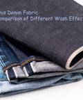 Stack of denim showing 16oz Heavyweight Selvedge Denim Fabric 100 Percent Cotton Raw Indigo Shuttle Loom Woven 35 Inch Narrow Width