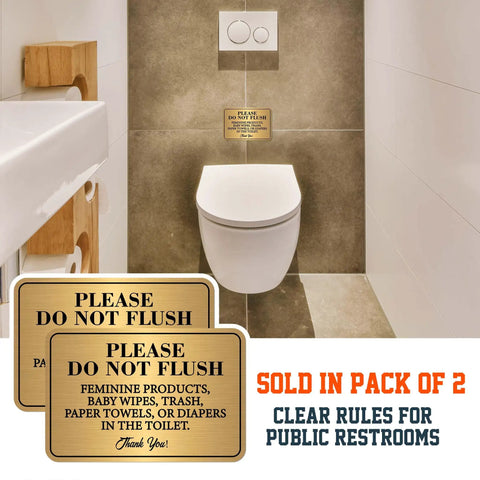 2 Pack Do Not Flush Sign Self Adhesive Gold And Black Toilet Rule Sticker For Bathrooms And Offices above toilet