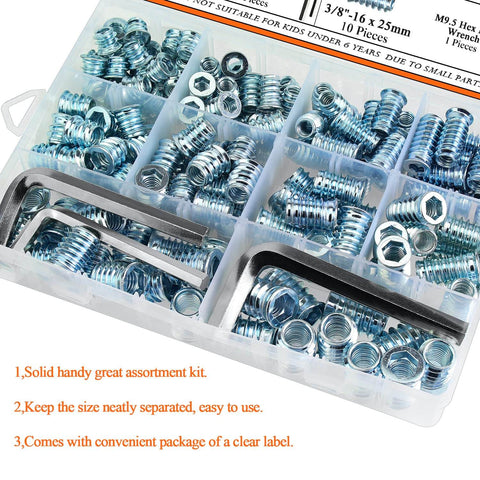 DIY Ready 148 Piece Threaded Inserts Kit For Wood With 1/4-20, 5/16-18, 3/8-16 Coarse Threads And Included Hex Wrench