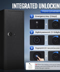 Beefy Biometric Gun Safe for 12 Rifles and 4 Pistols With Digital Keypad Large Fingerprint Safe showing unlocking methods