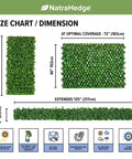 Size chart for 20 By 50 Inch Artificial Privacy Grass Wall Decor with Ficus Leaves and Faux Trellis Expandable Lattice Panels.