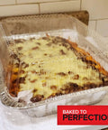 Heavy Duty 9x13 Aluminum Baking Pan With Lids 10 Pack Built Tough Durable Rectangular Tray For Lasagna And More Clear Dome Cover Keeps Your Food Fresh with lasagna inside and clear lid